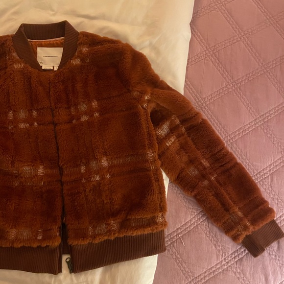 Anthropologie Rust Brown Sherpa Bomber Jacket - size Small - Picture 7 of 13
